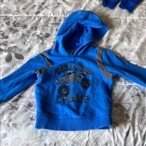 Blue Kids Hoodie with Monster Truck Design